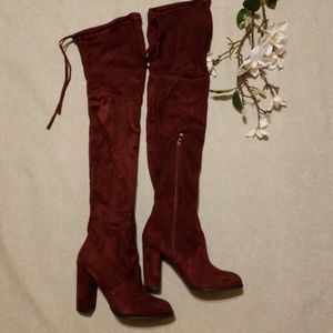 Above knee velvet boots